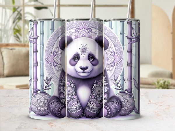 Adorable Panda with Intricate Mandala Design 20oz Skinny Tumbler Sublimation Wrap PNG