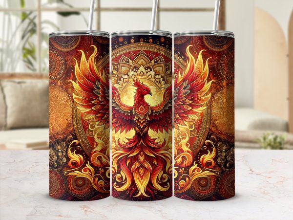 Fiery Phoenix Mythical Art 20oz Skinny Tumbler Sublimation Wrap PNG