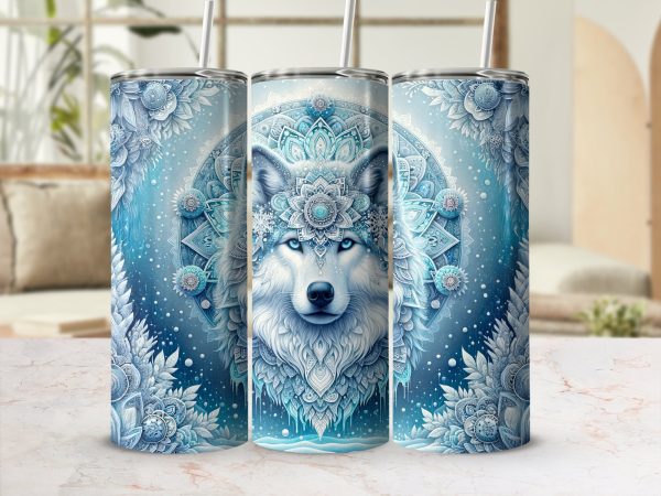 Majestic Winter Wolf Design 20oz Skinny Tumbler Sublimation Wrap PNG