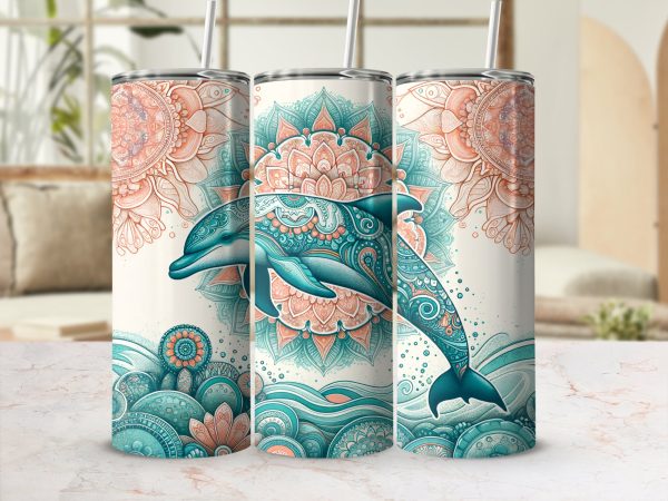 Creative Dolphin Design for 20oz Skinny Tumbler Sublimation Wrap PNG