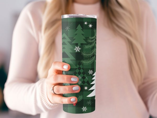 Festive Christmas Tree Pattern 20oz Skinny Tumbler Sublimation Wrap - Image 2