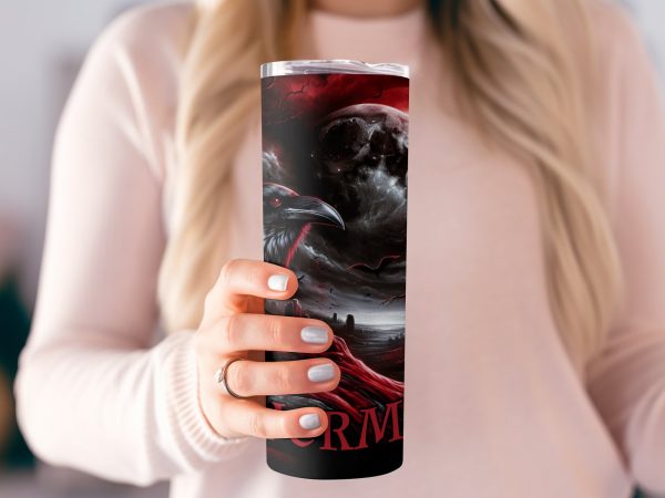 Dark Night Raven Gothic Art 20oz Skinny Tumbler Sublimation Wrap - Image 2