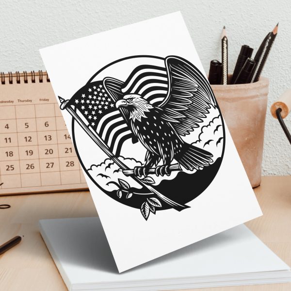 Patriotic Eagle With American Flag SVG Design For Laser & Cutting Machines - Image 2