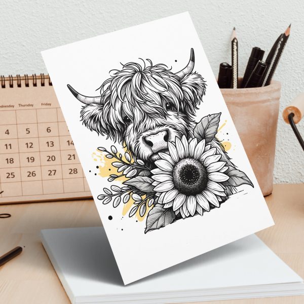 Adorable Highland Cow with Sunflower 300 DPI Transparent PNG - Image 4