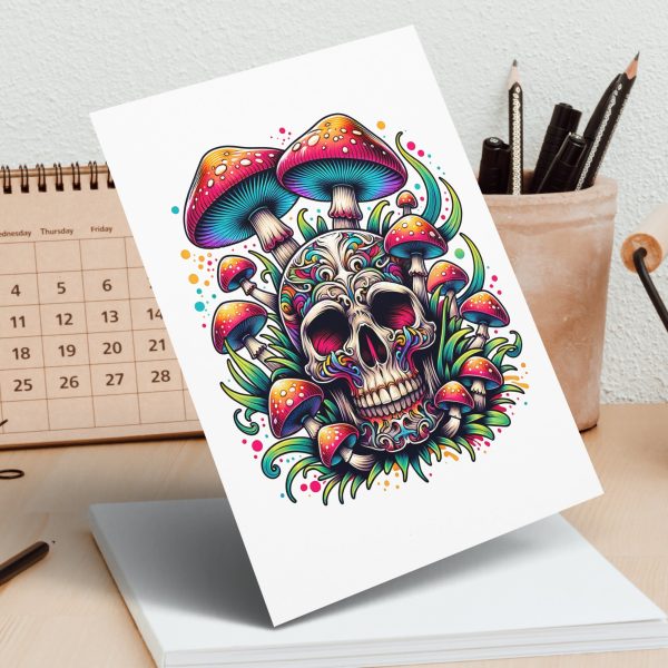 Skull and Colorful Mushrooms 300 DPI Sublimation Design File - Image 4