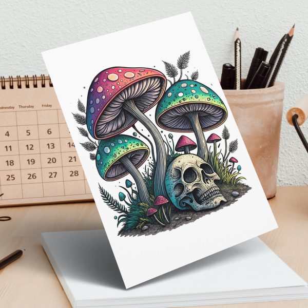 Colorful Mushroom Skull Art 300 DPI Transparent PNG Sublimation Design - Image 4