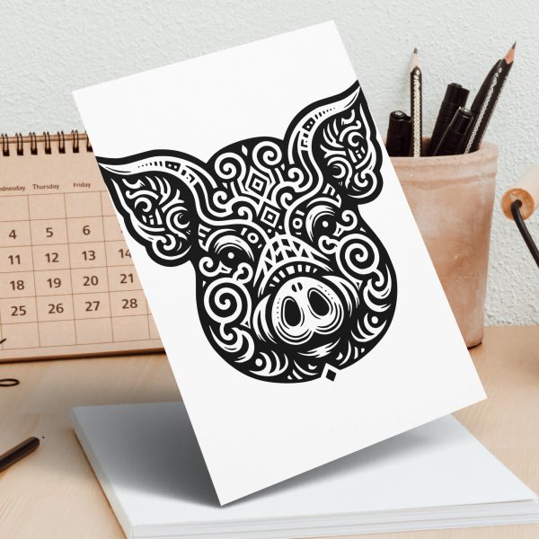 Ornamental Pig Head Artwork Laser SVG Design Element - Image 5