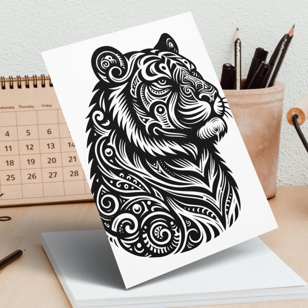 Majestic Tiger Head with Swirls Laser SVG Design Element - Image 5