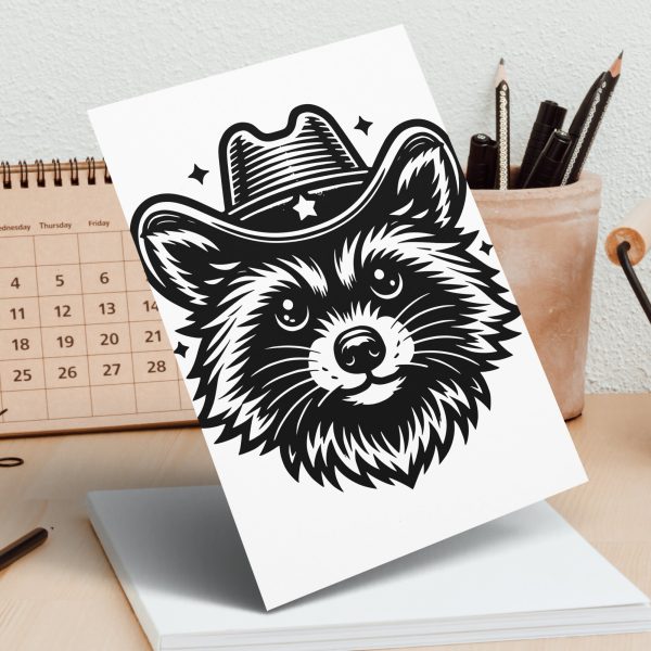 Raccoon Cowboy Hat Digital Art Laser SVG Design Element - Image 5