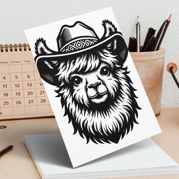 Cowboy Hat Alpaca Portrait Laser SVG Design Element - Image 5