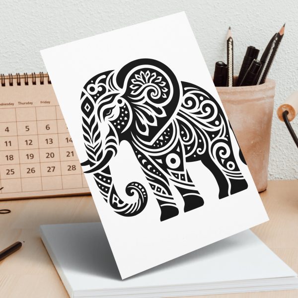 Elephant with Floral Patterns Laser SVG Design Element - Image 5