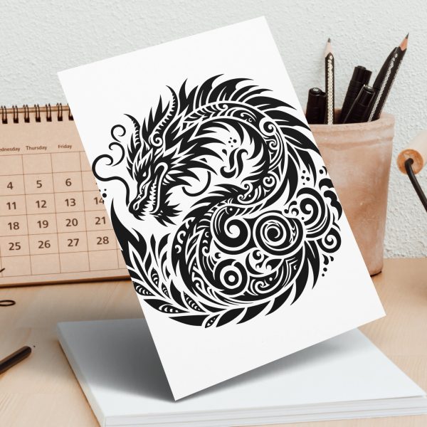 Powerful Circular Dragon Pattern Laser SVG Design Element - Image 5