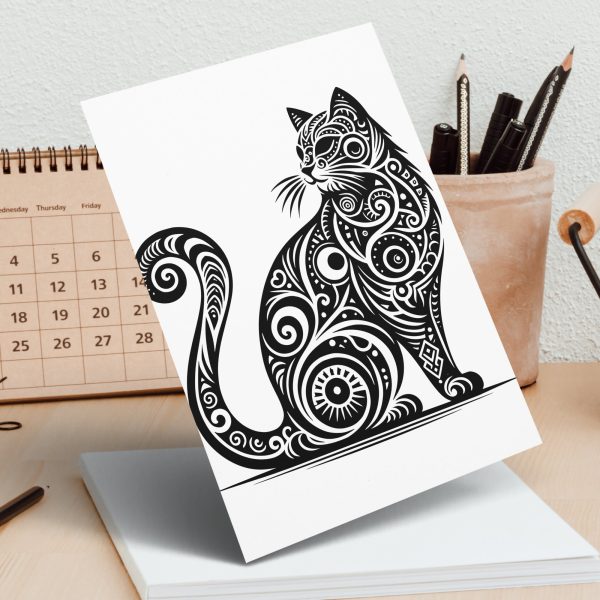 Majestic Cat with Tribal Patterns Laser SVG Design Element - Image 5