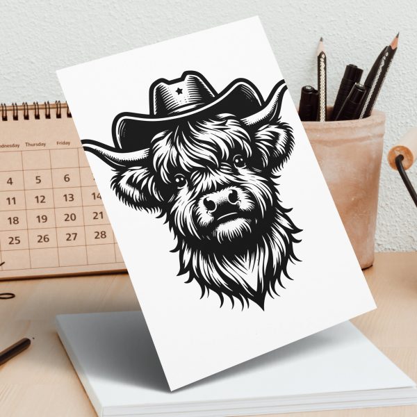 Highland Cow with Cowboy Hat Laser SVG Design Element - Image 5