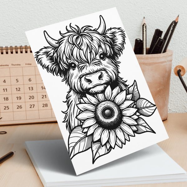 Highland Cow Holding Sunflower Laser SVG Design Element - Image 5