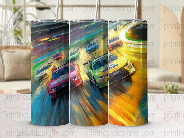 Racing Cars in Action Dynamic 20oz Skinny Sublimation Tumbler Wrap