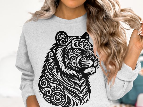 Majestic Tiger Head with Swirls Laser SVG Design Element - Image 6