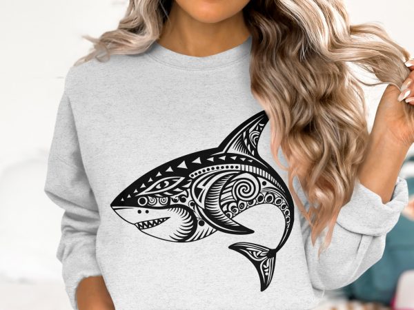 Detailed Tribal Shark Pattern Laser SVG Design - Image 5