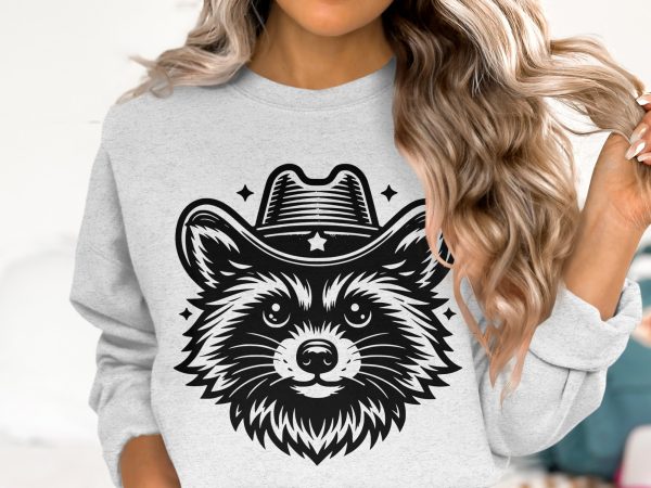 Raccoon Cowboy Hat Digital Art Laser SVG Design Element - Image 6