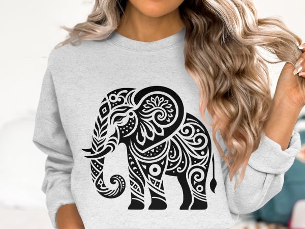 Elephant with Floral Patterns Laser SVG Design Element - Image 6