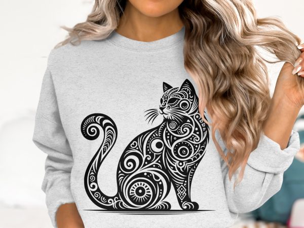 Majestic Cat with Tribal Patterns Laser SVG Design Element - Image 6