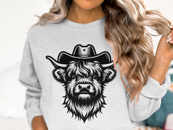 Highland Cow with Cowboy Hat Laser SVG Design Element - Image 6