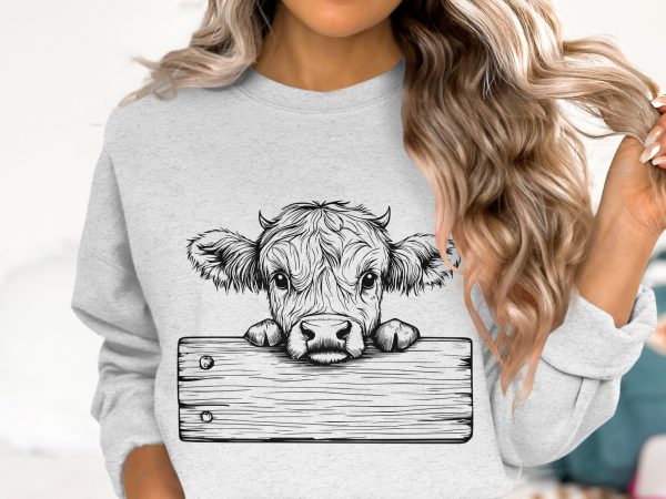 Adorable Highland Cow with Wooden Sign Laser SVG Design Element - Image 6