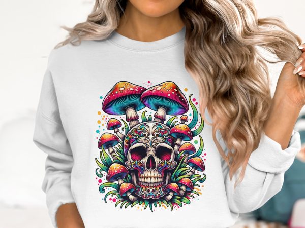 Skull and Colorful Mushrooms 300 DPI Sublimation Design File - Image 2