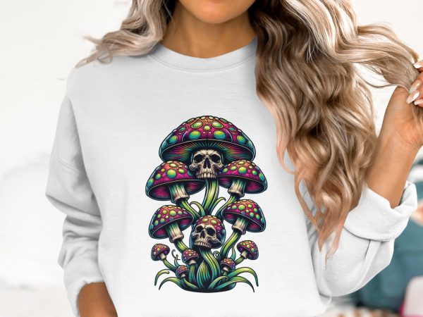 Psychedelic Skulls and Mushrooms 300 DPI Transparent PNG Sublimation Design - Image 2