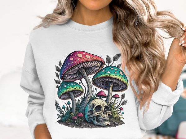 Colorful Mushroom Skull Art 300 DPI Transparent PNG Sublimation Design - Image 2