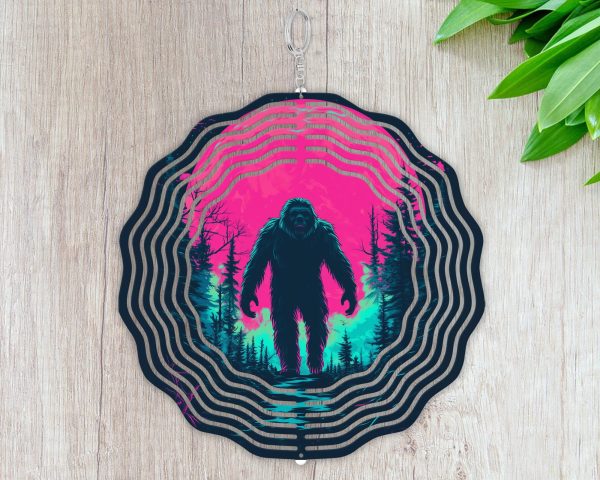 Bigfoot Moonlit Forest Wind Spinner Sublimation Design PNG, Mystical Bigfoot Art, Wind Spinner Decoration, Digital Download