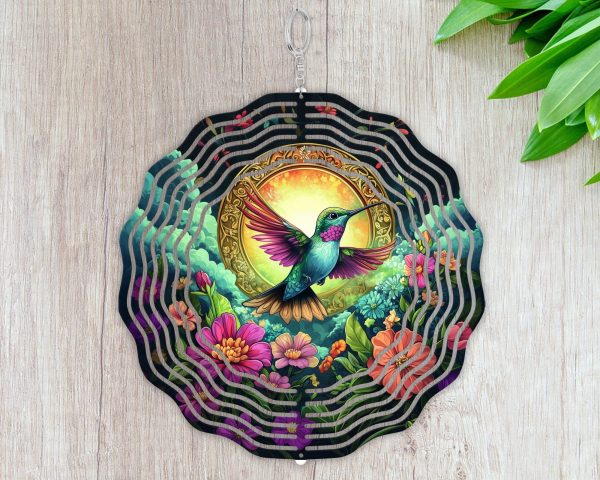 Hummingbird and Floral Wind Spinner Design, Sublimation PNG, Garden Art, Digital Download, Vibrant Print, Outdoor Decor