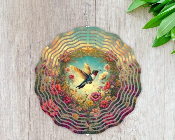 Hummingbird Floral Wind Spinner Sublimation Design PNG, Spring Garden Decor, Vibrant Floral Digital Art for Crafts, Instant Download