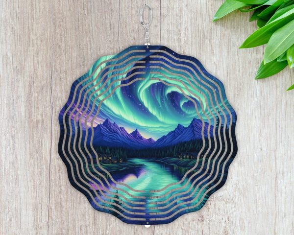 Northern Lights Wind Spinner Design PNG, Aurora Borealis Nature Scene, Printable for Sublimation, Digital Download, Home Decor