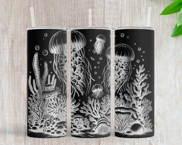 Oceanic Jellyfish Coral Scene 20oz Skinny Tumbler Laser Engraved SVG Design