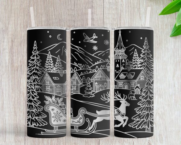 Christmas Santa Sleigh Reindeer 20oz Skinny Tumbler Laser SVG Design