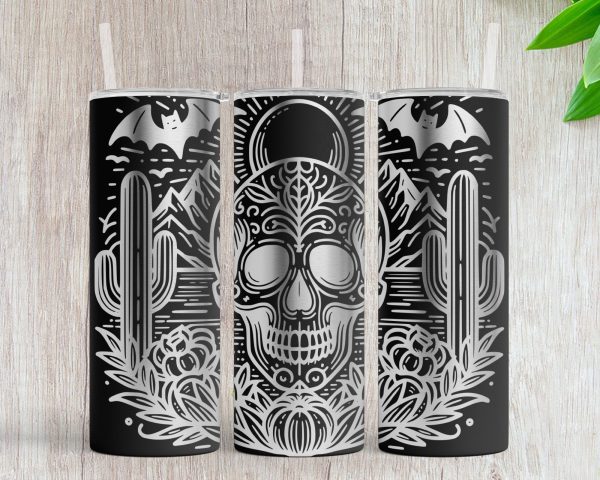 Western Skull Desert Design 20oz Skinny Tumbler Laser Engraving Design SVG