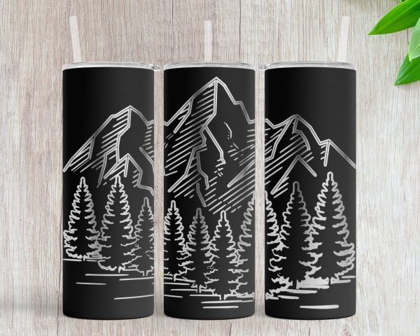 Majestic Mountain and Pines 20oz Skinny Tumbler Laser Engraving Design SVG