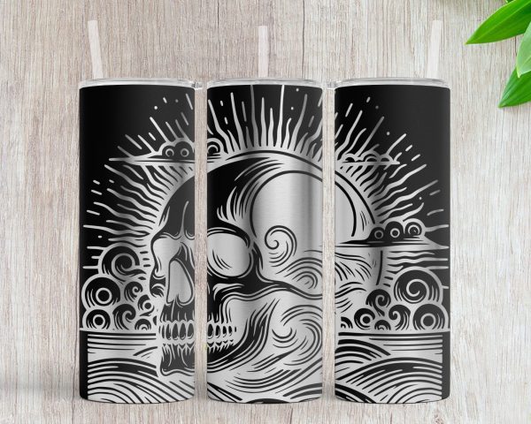 Skull with Clouds and Sun 20oz Skinny Tumbler Laser Engraving Design SVG