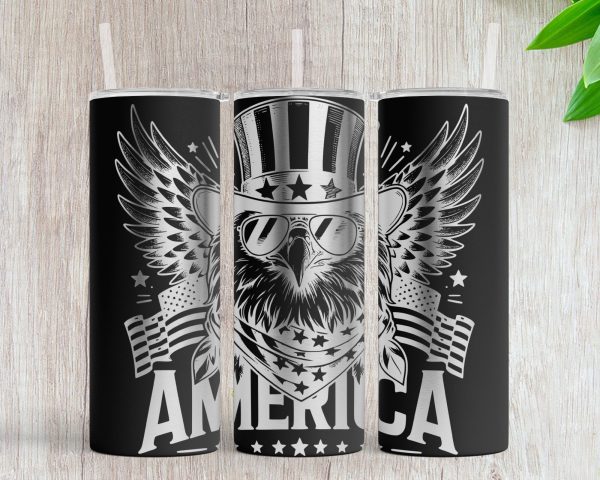 Patriotic Bald Eagle America 20oz Skinny Tumbler Laser Engraving Design SVG