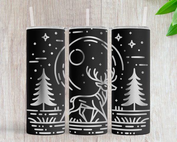 Majestic Deer and Moon 20oz Skinny Tumbler Laser Engraved Design SVG