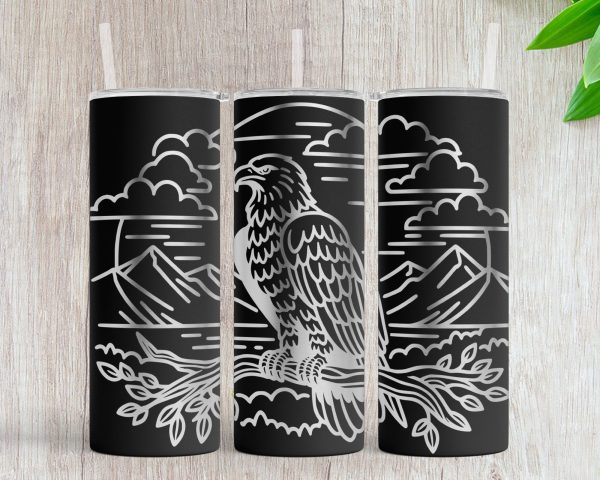 Majestic Eagle on Mountain 20oz Skinny Tumbler Laser Engraved Design SVG