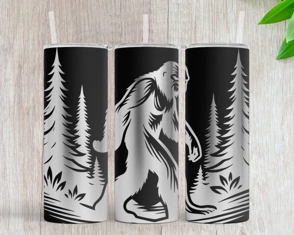 Bigfoot Walking in the Woods 20oz Skinny Tumbler Laser Engraved Design SVG