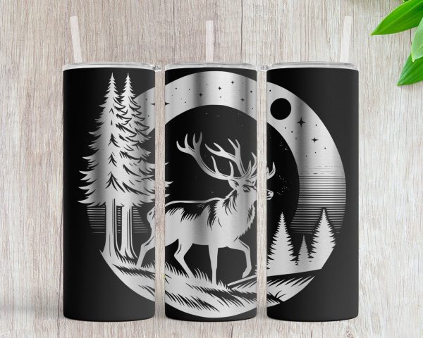 Majestic Deer in Moonlit Forest 20oz Skinny Tumbler Laser Engraved Design SVG