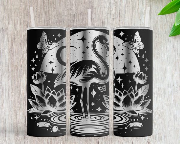 Flamingo and Lotus Night Scene 20oz Skinny Tumbler Laser SVG Design