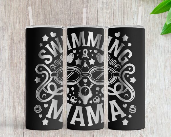 Swimming Mama Stylish 20oz Skinny Tumbler Laser Engraved SVG Design