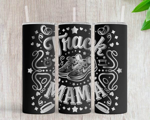 Track Mama Heart Stars Stopwatch 20oz Skinny Tumbler Laser Engraved SVG Design