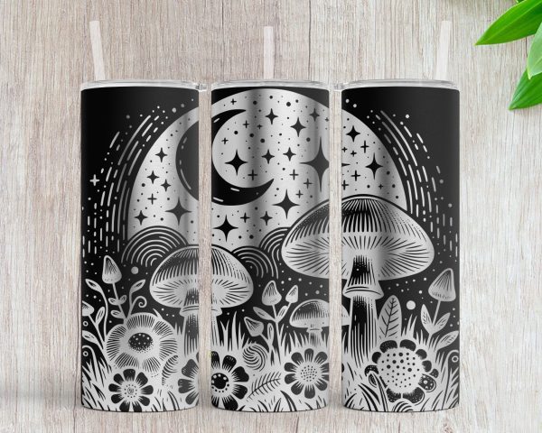 Celestial Night Mushrooms and Flowers Skinny Tumbler Laser SVG File