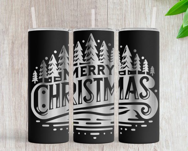 Merry Christmas Tree Forest Scene 20oz Laser Tumbler SVG Design