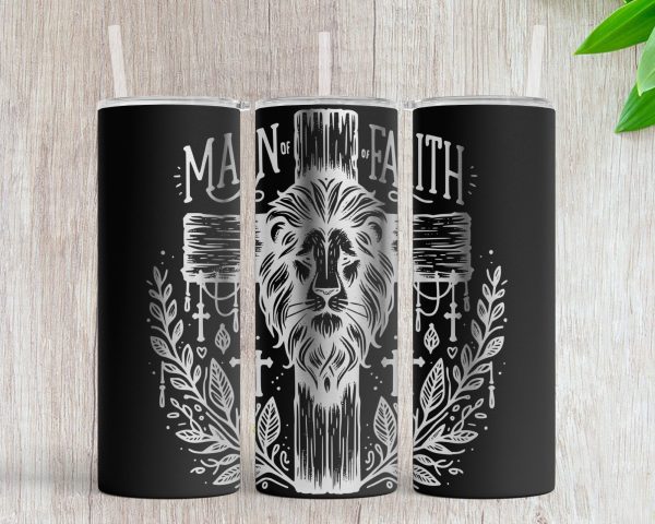 Man of Faith Lion Cross 20oz Skinny Tumbler Laser SVG Design